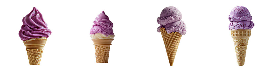 Aufkleber - Generative Ai has produced an image of a single scoop of lavender ice cream, nestled in a waffle cone, against a transparent background