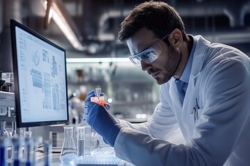 Poster - Scientist analyzing chemical reactions in a modern laboratory during daylight hours