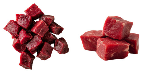 Poster - Generative Ai has created an image of isolated raw beef cubes stacked on a transparent background