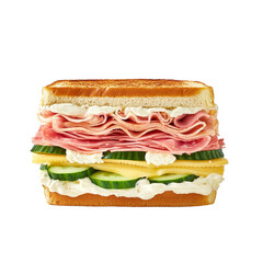 Poster - Isolated on a transparent background is a fresh ham and vegetable sandwich on white bread, an image generated by Generative Ai