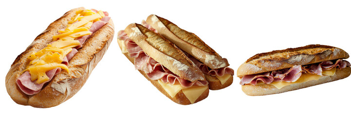 Poster - An isolated mortadella and cheddar cheese sandwich on a transparent background was generated using stock technology