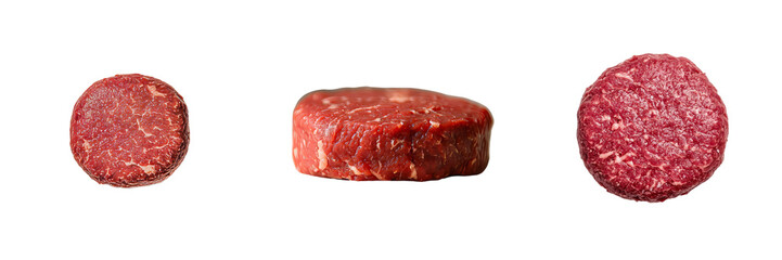 Poster - Generative Ai created an image of isolated raw beef burger meat on a transparent background