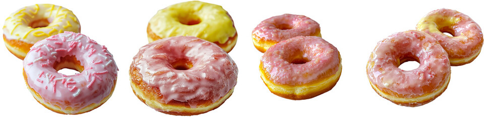 Poster - On a transparent background, Generative Ai has isolated a mouthwatering pair of donuts adorned with toppings