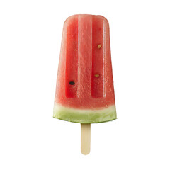 Poster - Isolated on a transparent background is a watermelon slice on an ice cream stick made with Generative Ai