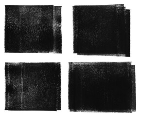 Poster - linocut, relief printing rectangle square layered grungy textures set. black and white artistic lino