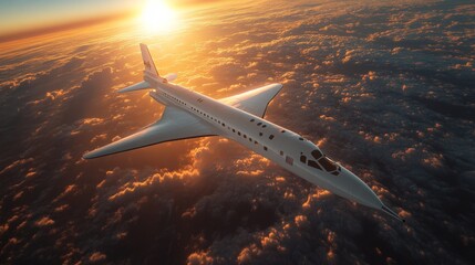 Poster - a sleek spaceplane ascends into hypersonic altitudes during a breathtaking sunset, demonstrating cut