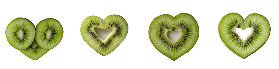 Leinwandbilder - On a transparent background, an isolated kiwi slice is presented in a heart shape, generated by Ai