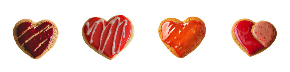 Aufkleber - Sweet heart-shaped cookies, generated by Ai, are displayed on a transparent background