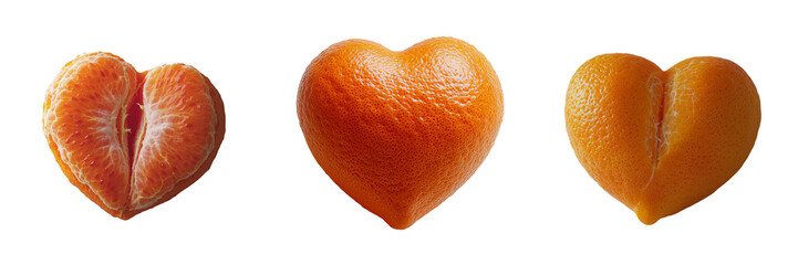 Leinwandbilder - Heart shaped orange fruit, generated by Ai, is shown isolated on a transparent background