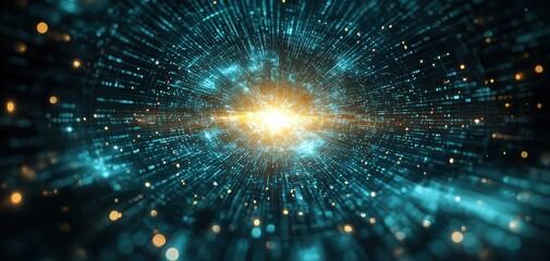 Aufkleber - Abstract digital visualization with a burst of light and data patterns, representing technology and innovation.