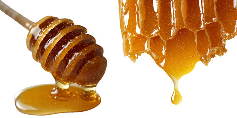 Poster - Generative Ai has created an image of golden honey with a smooth texture and glossy transparency, isolated against a transparent background