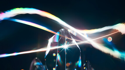 Poster - Prism of Light: A captivating crystal prism refracts a spectrum of light, creating a stunning display of colors and reflections against a dark background. 