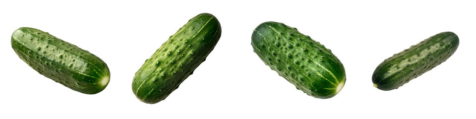 Poster - A fresh cucumber, distinguished by its green textured skin, is depicted in isolation on a transparent background, generated by Ai