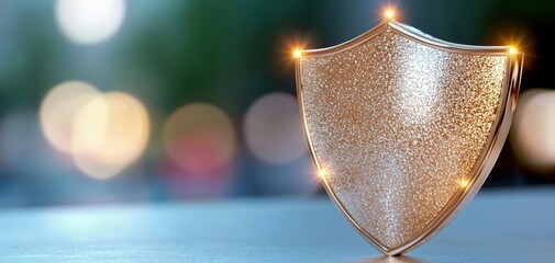 Aufkleber - A shimmering shield symbolizing protection and security against a blurred, colorful background.