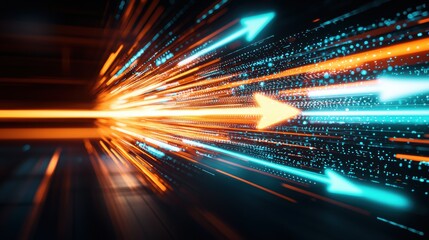 Aufkleber - Dynamic abstract image depicting speed with glowing arrows and streaks of light in contrasting colors, conveying motion and energy.
