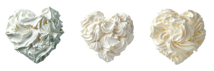Poster - A realistic heart-shaped portion of whipped cream, distinguished by its soft and fluffy texture, is presented in isolation on a transparent background