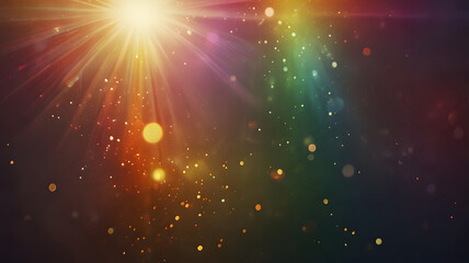 Poster - Radiant Symphony: A dazzling composition of light and color unfolds, with a bright sunbeam radiating from above, illuminating a mesmerizing display of bokeh.