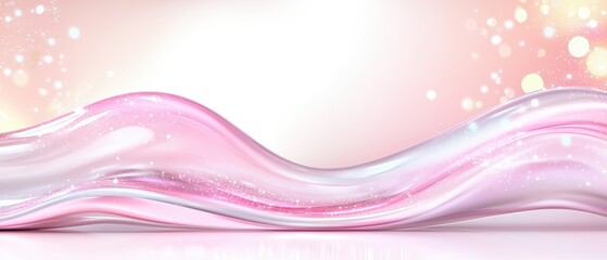 Poster - A flowing abstract design in soft pink hues with bubbles and a radiant background, creating a serene and dreamy atmosphere.