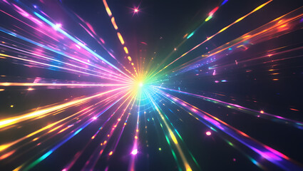 Poster - prismatic burst: a vivid explosion of colored light streams from a central point. capturing vibrant 