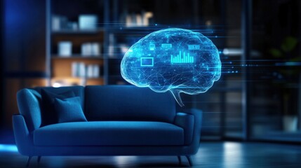 Poster - Innovative neural technology concept modern living room digital art futuristic environment conceptual viewpoint for ai advancement