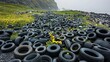 © PB Studio - shot of a wildlife area with used tires scattered throughout, showing the direct threat tire waste poses to ecosystems and animal habitats. [Used tires]:[Impact on the environment] Wildlife