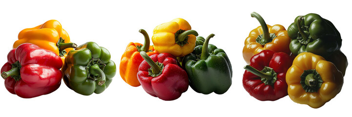 Poster - On a transparent background, Generative Ai has isolated fresh raw red, green, and yellow bell peppers