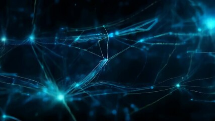 Poster - Vibrant blue lines and dots form an intricate network, illustrating digital connections and data flow in a dark setting, evoking a sense of technology and innovation