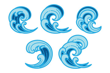 Wall Mural - set of ocean waves in various forms with hand-drawn vector illustrations. doodle flat art style, iso