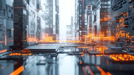 Poster - Futuristic cityscape with glowing circuitry and technology elements