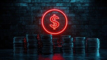 Poster - Piles of cash with a glowing red prohibition symbol, representing financial restrictions.