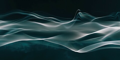 Fototapete - Abstract teal white wavy shapes dark backgrounds gradient fluid flow curve futuristic dynamic.