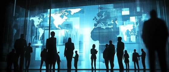 Poster - Silhouetted Business Professionals Analyzing Global Data Trends