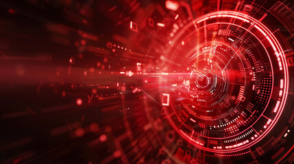 Red technology background and abstract digital tech circle with copy space.