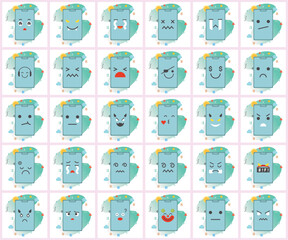 Poster - Expressive Smartphone Icons with Various Emotions on Light Patterned Background