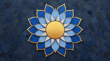 Poster - A detailed digital illustration of an ancient Islamic mosaic wall, with radiant symmetry and