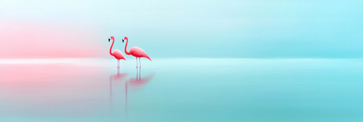 Aufkleber - Pastel scene of a family of flamingos, gently interconnected shapes highlighting elegant calmness,