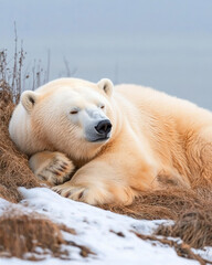 Poster - Socialist realism portrait photograph of a solitary polar bear, depicting strength, independence,