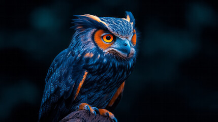 Poster - Socialist realism-styled photographic portrait of a solitary eagle owl, captured dramatically to