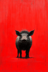 Aufkleber - Socialist realism portrait capturing a solitary wild boar standing defiantly, symbolizing rugged