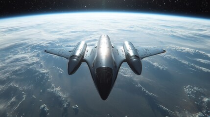 Aufkleber - A sleek spaceplane soars high above the Earth's surface, showcasing cutting edge propulsion systems and innovative aerospace technology while gliding against a backdrop of the cosmos.