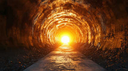 Fototapete - A geometric tunnel with glowing light at the end