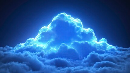 Poster - abstract cloud computing concept with glowing data symbols