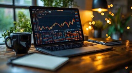 Poster - laptop displaying a portfolio in a cozy home office setup