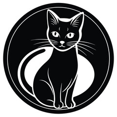 Fototapete - black cat silhouette cat silhouette Black cat head shape icon Cute cat face illustration silhouette of a cat on a white background