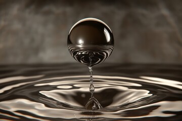 Poster - Water droplet creates a perfect sphere during impact on a calm surface