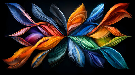 Poster - Abstract Wavy Background Featuring Bright Symmetrical Patterns with Dynamic Colorful Swirls on a Black Backdrop