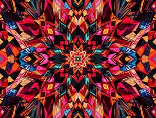 Aufkleber - A vibrant, symmetrical kaleidoscope of colors, reminiscent of a mandala or a kaleidoscopic pattern. The intricate design is characterized by a myriad of shapes and patterns, each with its own unique c