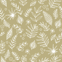 Monochrome seamless pattern with leaves. Hand drawn outline design for fabric , print, cover, banner and invitation.