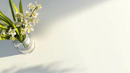 Poster - Elegant arrangement of blue orchid flowers in glass vase with natural sunlight