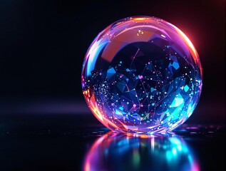 Aufkleber - A vivid, translucent orb with a myriad of colors, set against a deep, dark background. The orb is adorned with intricate details, resembling a starry night sky, and its surface reflects the surroundin
